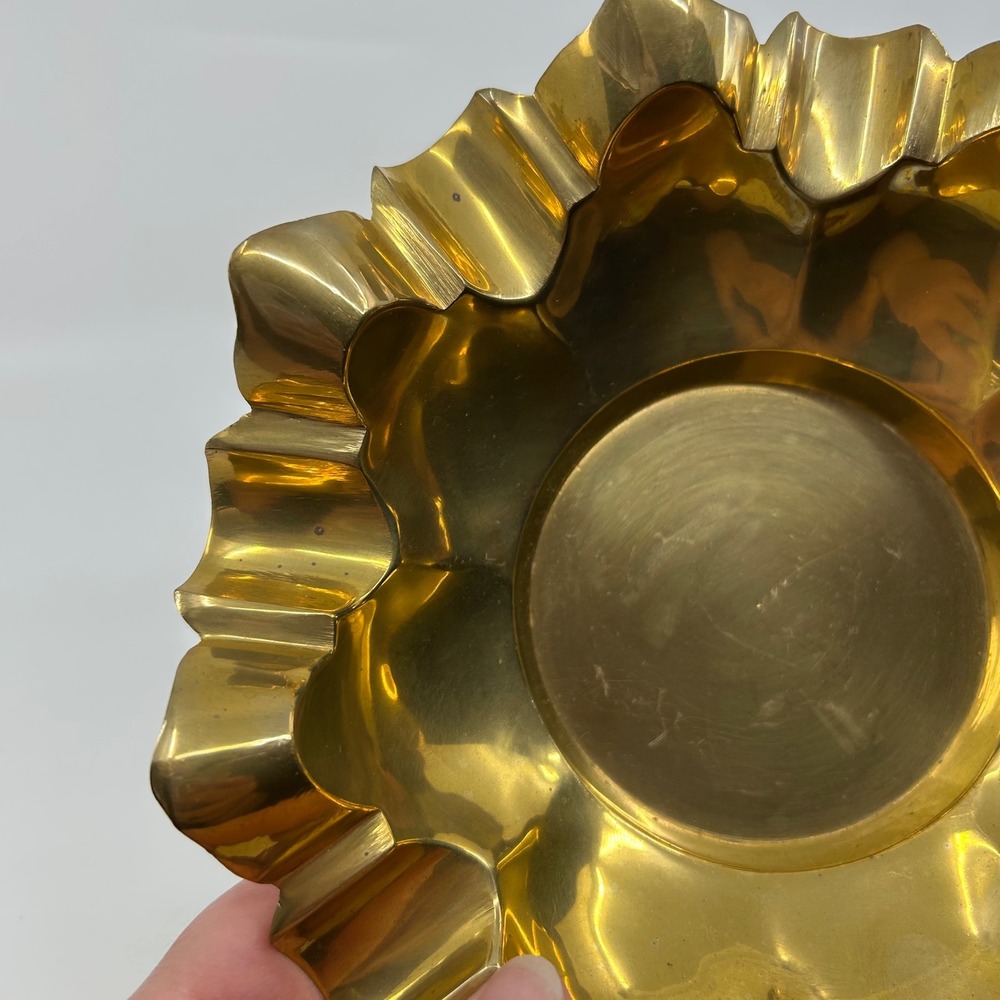 Vintage Brass Gold Tone Cigar Ashtray Mid Century Star Burst Hollywood Regency - Picture 12 of 16